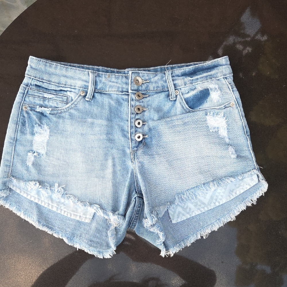 Tractr Sky Blue Frayed Jean Shorts